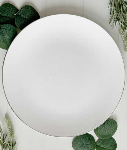 White Dinner Plates with Silver Edge - Premium Plastic Plates Set of 10
