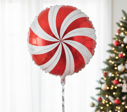 Single peppermint swirl balloon with natural positioning