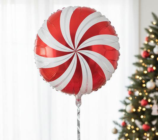 Single peppermint swirl balloon with natural positioning