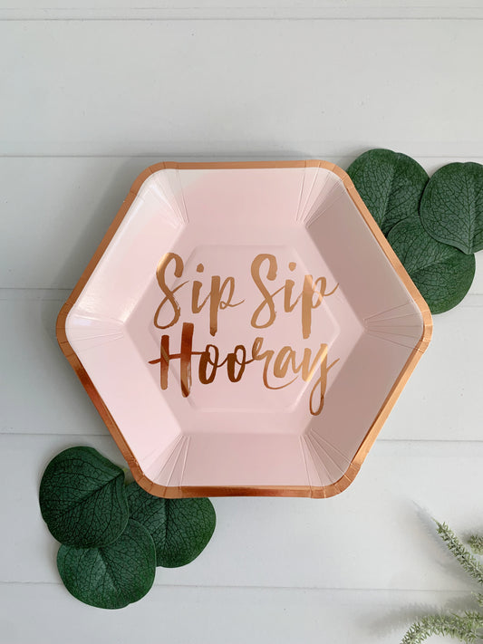 Sip Sip Hooray Appetizer Plates - Set of 8 Blush Pink Rose Gold