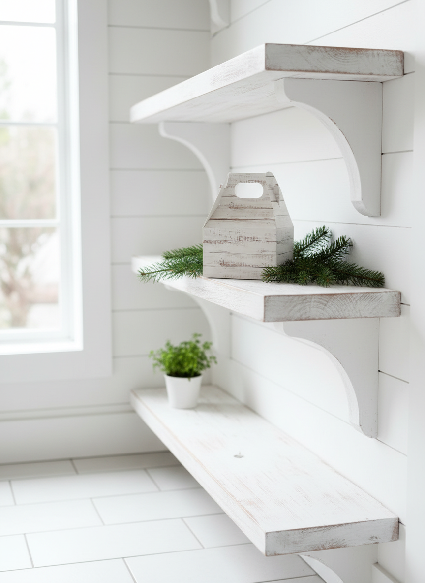 Small White Gable Box on Shelf