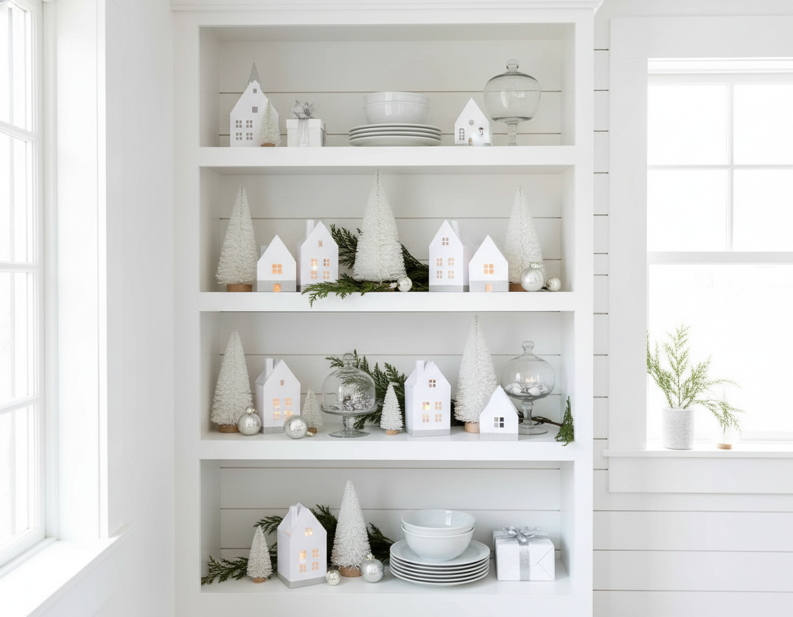 Small White Paper Houses on Shelving