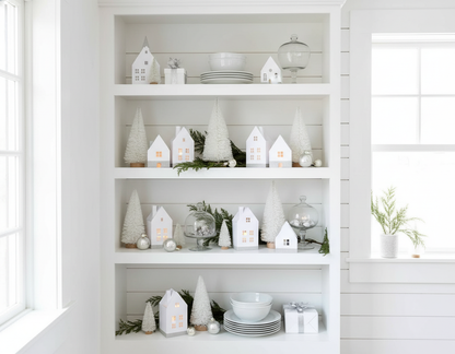 Small White Paper Houses on Shelving