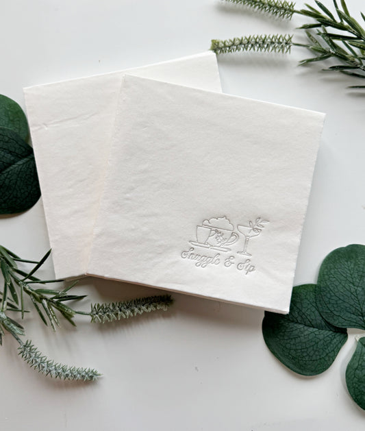 Snuggle and Sip Cocktail Napkins Silver Foil - Set of 16 Sip and Sip Napkins