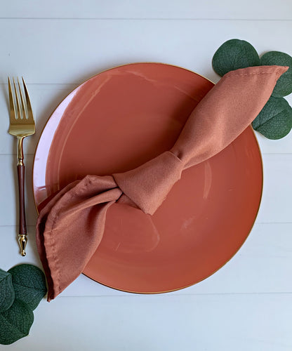Soft Terracotta Dinner Plates with Gold Edge - 10.25 Inch Premium Plastic