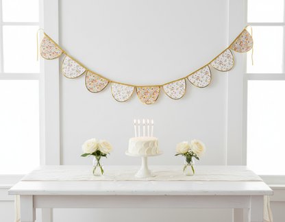 Tea Party Scalloped Garland on Wall with Cream Cake Stand