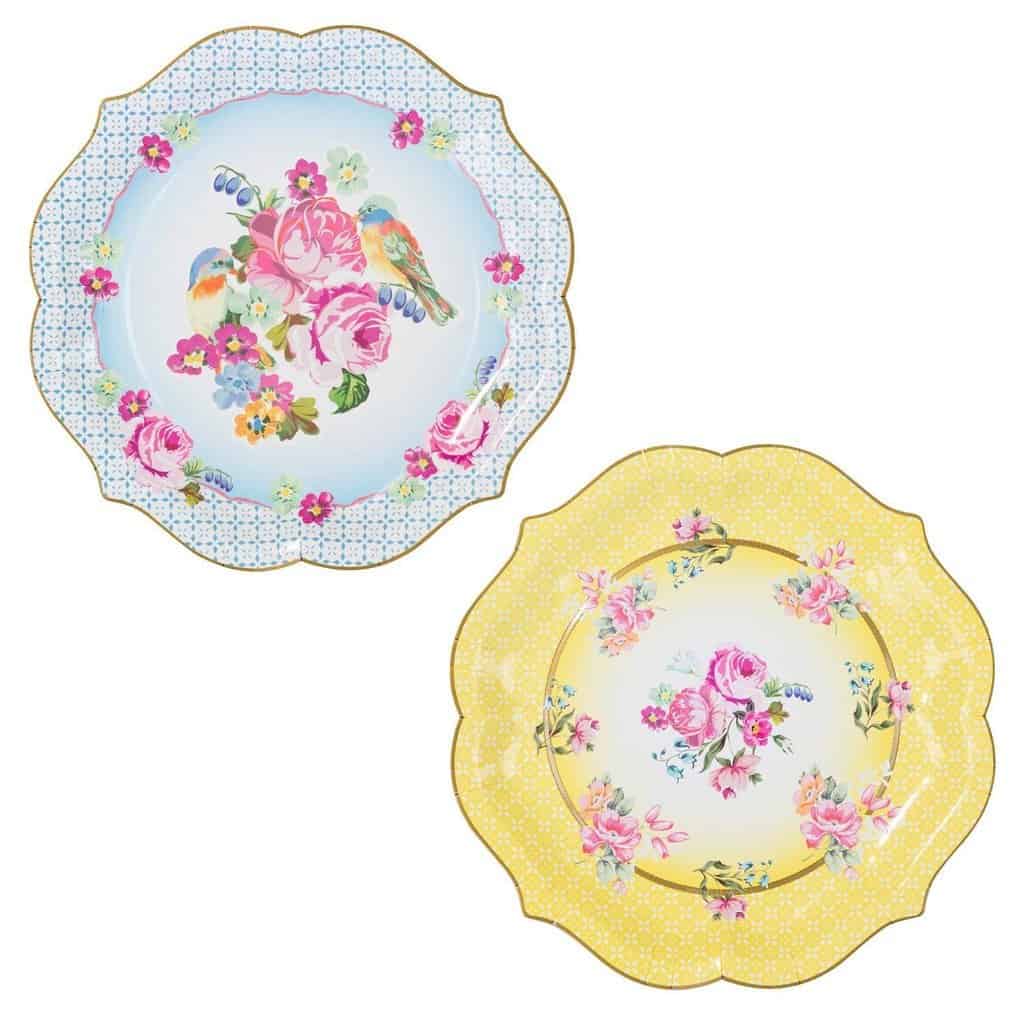 Tea Party Serving Platters - Floral Paper Trays for Alice in Wonderland & Baby Showers (4-Pack)