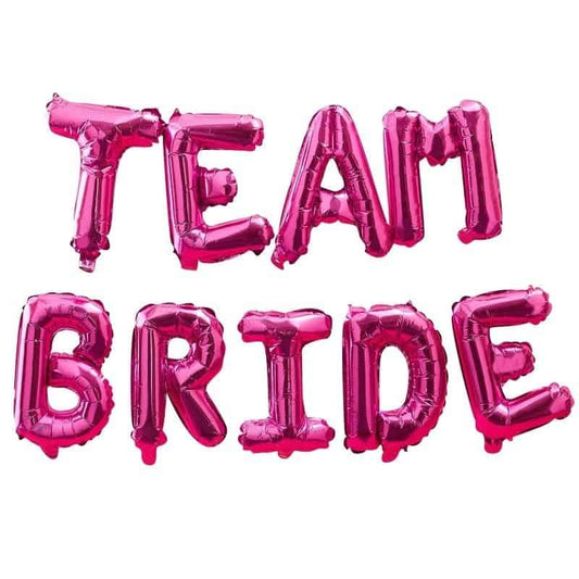 Team Bride Balloon Letters in Hot Pink Mylar for a bridal shower backdrop