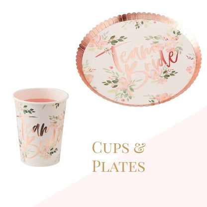 Team Bride Floral Paper Cups & Plates