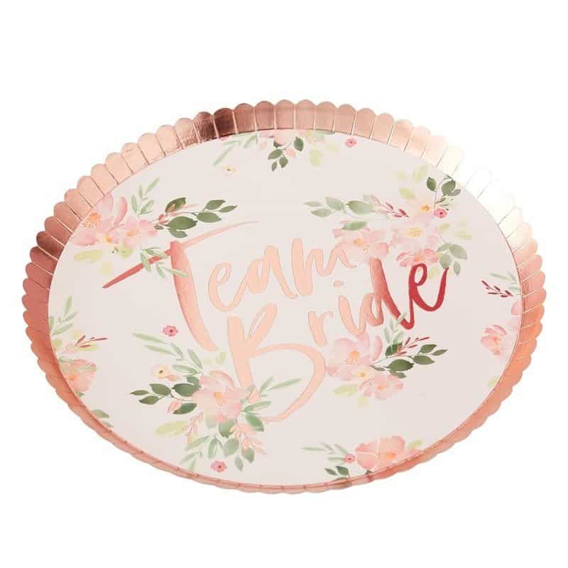 team Bride floral plate with rose gold edge