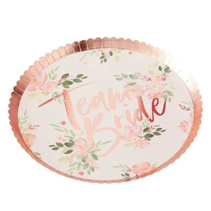 team Bride floral plate with rose gold edge