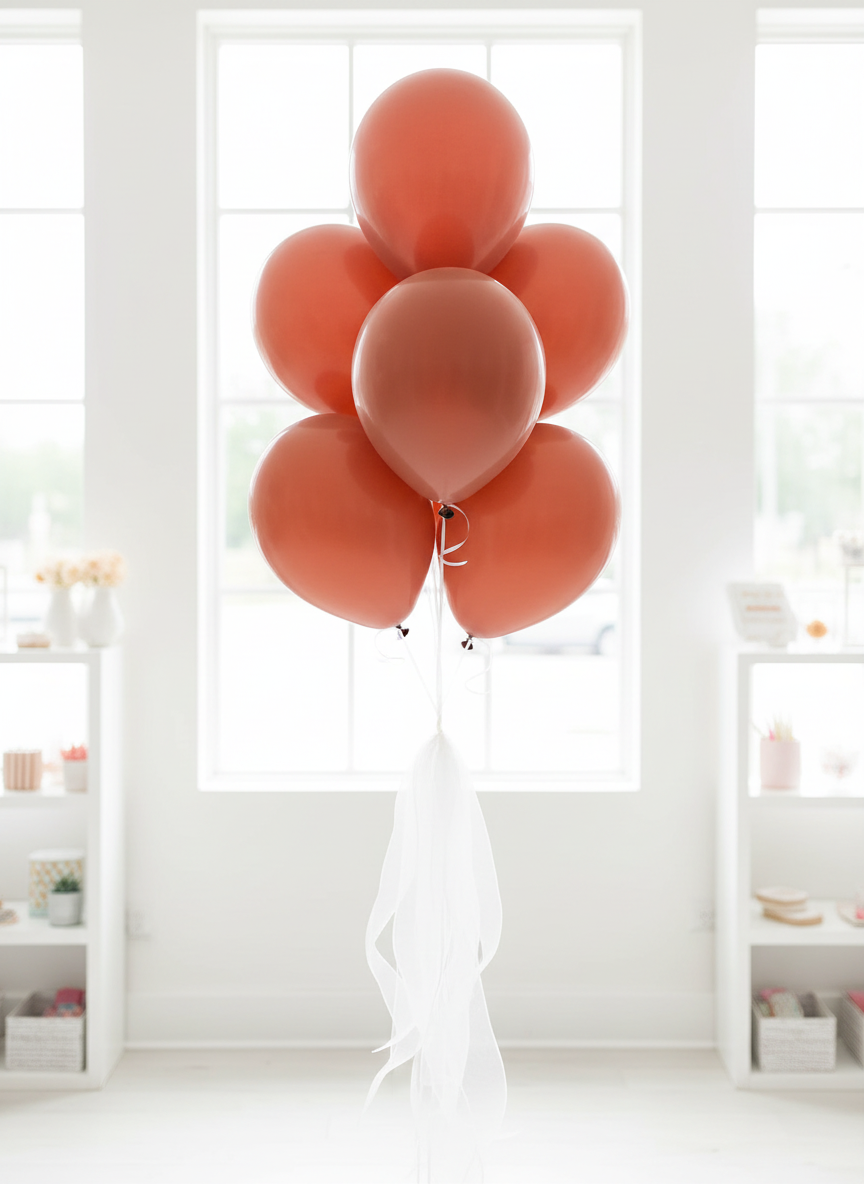 Terracotta balloon bouquet with white organza ribbons