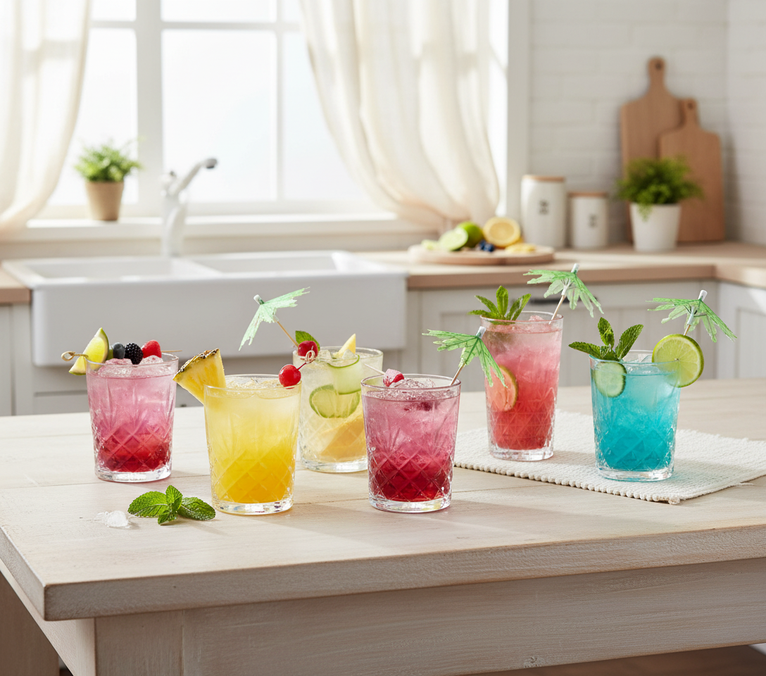 Tropical cocktails with umbrella picks