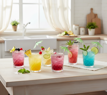 Tropical cocktails with umbrella picks