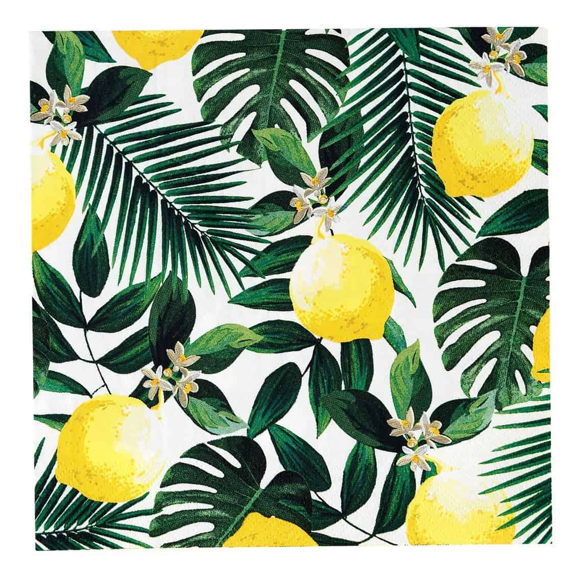 Tropical Palm Leaf Lemon Napkins