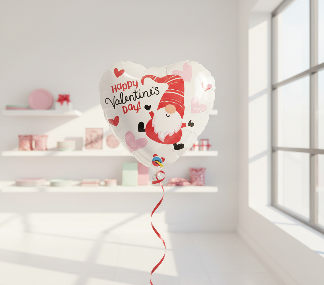 Valentine's Day Gnome Balloon in Bright Shop