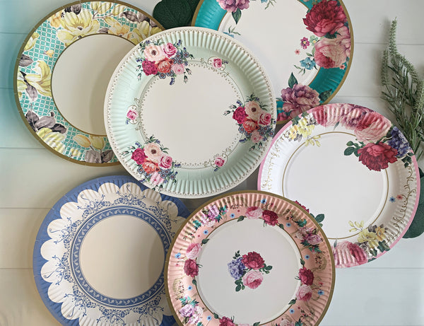 Assorted Tea Party Round Vintage 9" Paper Dinner Plates