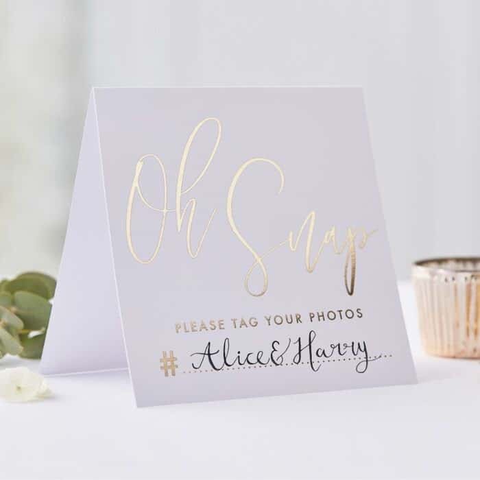 Wedding Hashtag Gold Foil Tent Cards