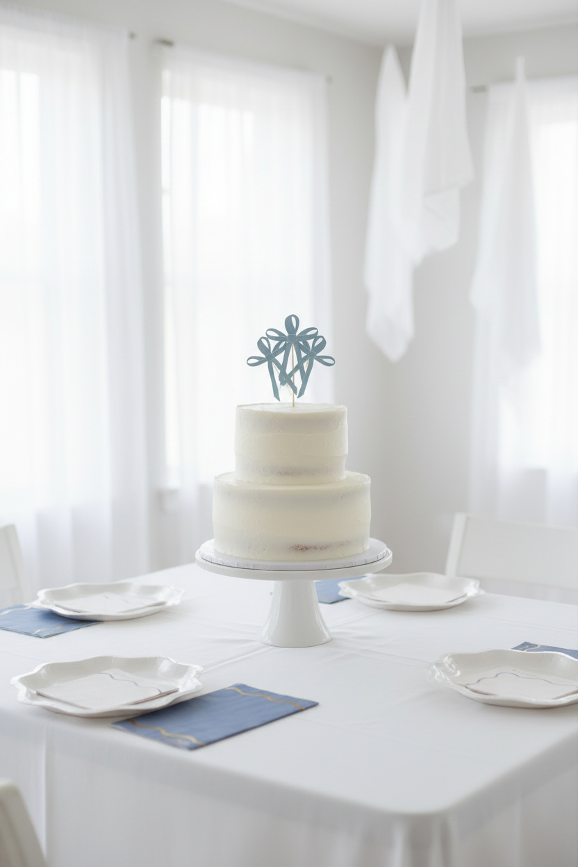 Wedgwood Blue Cake Topper in Bright White Party Room