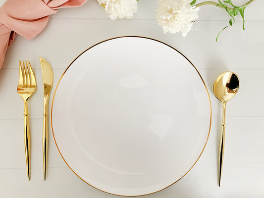 White with Gold Dessert Plates - Plastic
