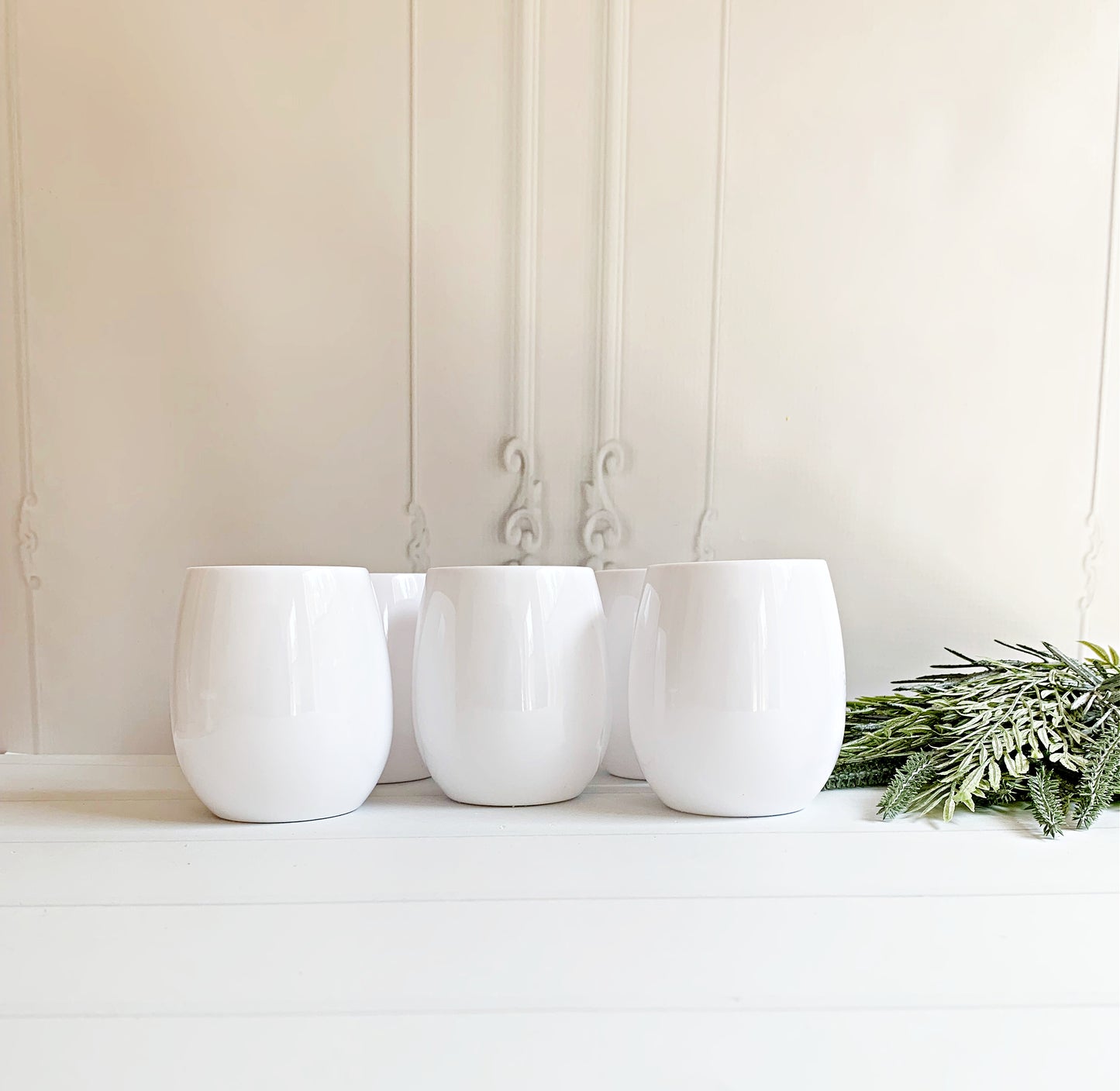 Stemless Wine Glasses - Set of 16 - White