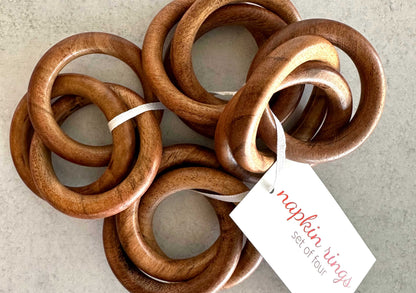 Wood Bangles Napkin Rings Set of 4 - Progressive Dinner Home Hosting Table Setting Essentials