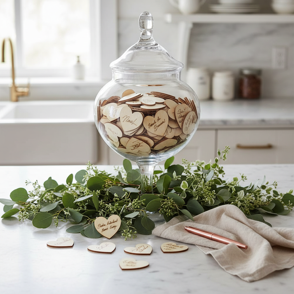 Wooden Heart Guest Book Natural Styling