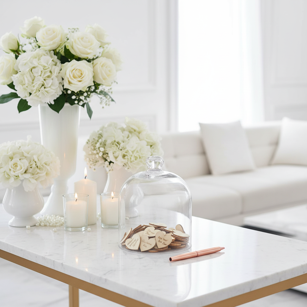 Wooden Hearts Under Glass Cloche