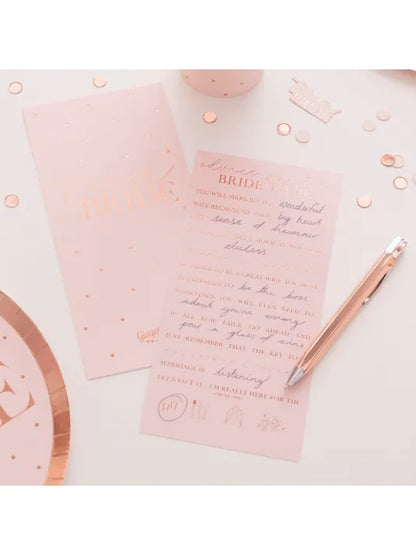 Bridal Shower Advice Cards Pink Rose Gold - Set of 10 Bride to Be Game